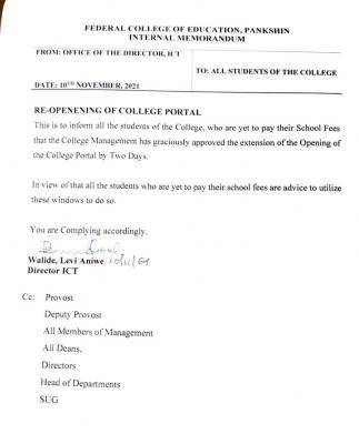 FCE, Pankshin reopens portal for school fees payment