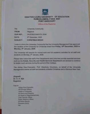 IAUE announces end of year break, 2025