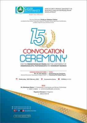 Caleb University announces 15th convocation ceremony