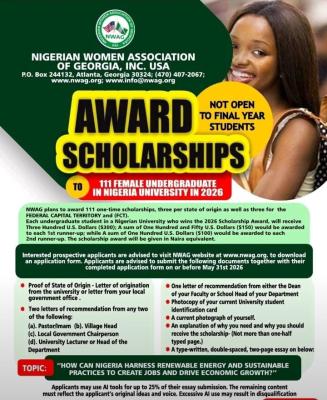 NWAG 2026 Undergraduate Scholarships for Nigerian female students
