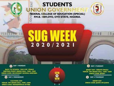 FCE (Special), Oyo 2020/2021 SUG week schedule of events