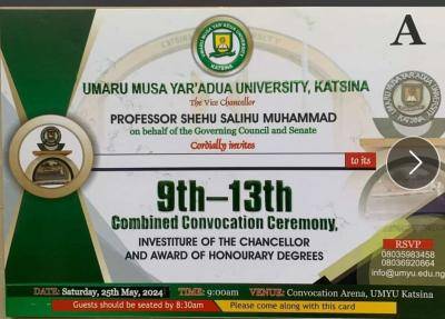 UMYU announces 9th - 13th combined Convocation Ceremony
