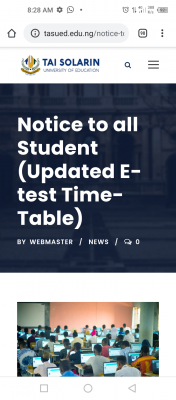 TASUED Updated E-test Time-Table, 2019/2020