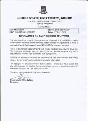 GOMSU debunks fake news on summer semester
