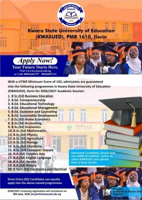KWASUED Post-UTME/DE 2026: Cut-off mark, Eligibility and Registration Details