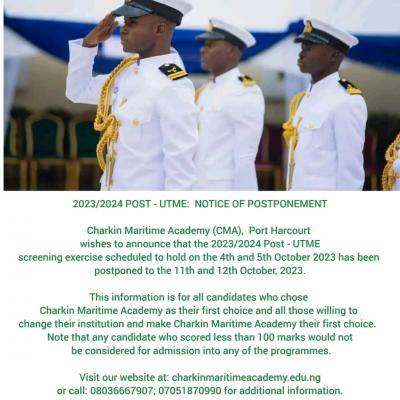 Charkin Maritime Academy postpones Post UTME screening exercise