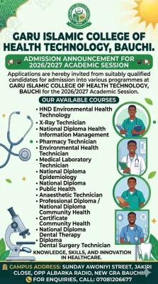 Garu Islamic College of Health Tech. Bauchi Admission form, 2026/2027