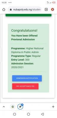 NUBAPOLY HND Admission List, 2020/2021