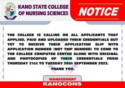 Kano State College of Nursing notice on deadline for uploading of O'Level results
