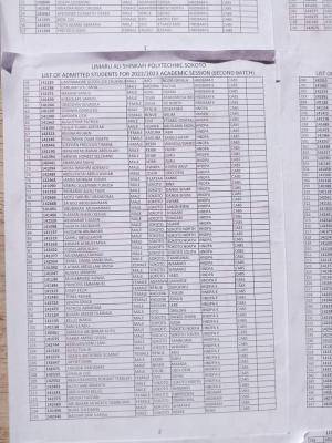 Umaru Ali Shinkafi Polytechnic 2nd Batch Admission List for 2022/2023 Session