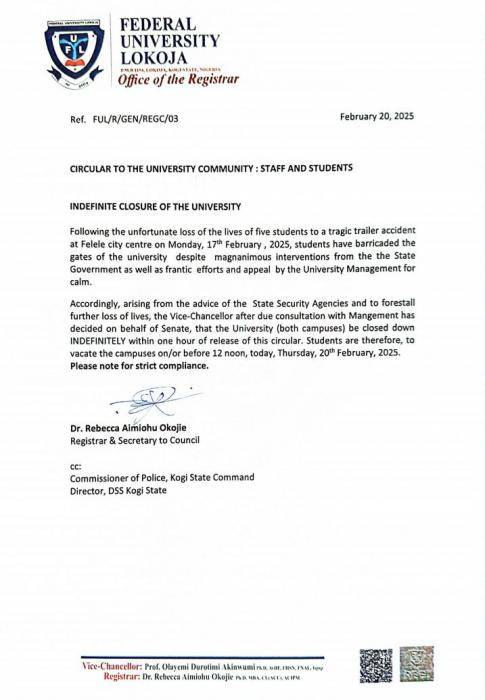FULokoja management shuts down school indefinitely