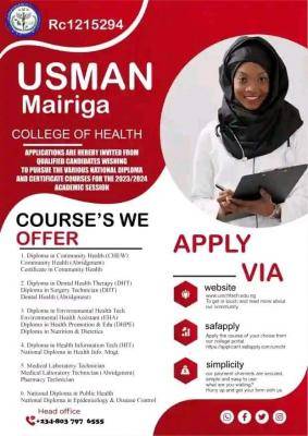  Usman Mairiga College Of Health Technology Releases 2023/2024 Admission Form