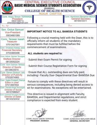 BSU Basic Medical Science Students Association notice to students