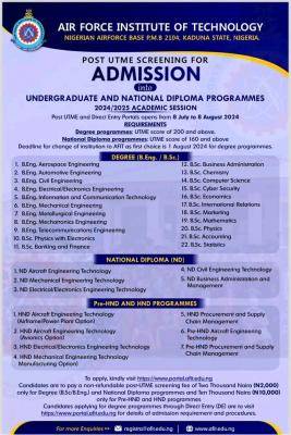 Afit Post-UTME/DE 2024: Cut-off mark, Eligibility and Registration Details