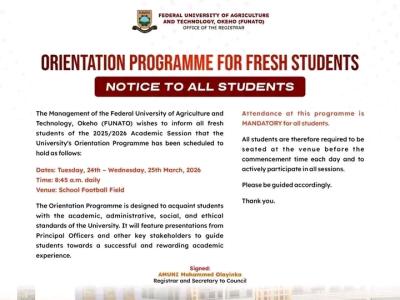 FUNATO schedules orientation programme for pioneer students