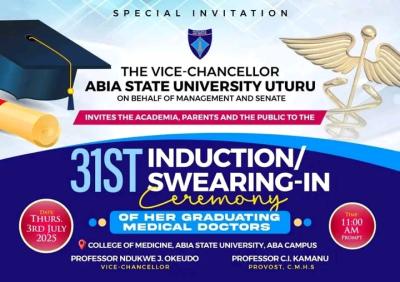 ABSU announces 31st Induction/Swearing-in Ceremony for Graduating Medical Doctors