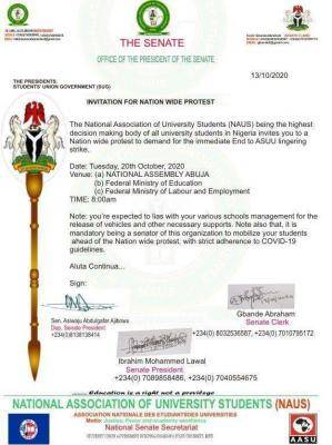NAUS to hold a nationwide protest on October 20th to demand an end to ASUU strike