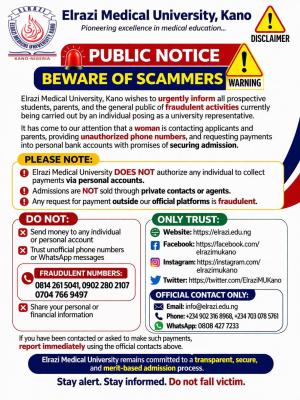 Elrazi Medical University warns the public of admission scammers