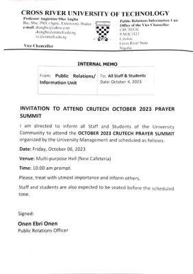 CRUTECH important notice to all students