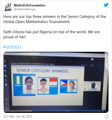 15-year-old Nigerian student defeats UK, US, Chinese pupils at global maths competition