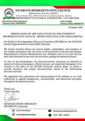 KASU Students electoral committee announces dissolution of SRC executives