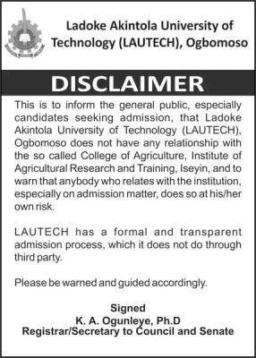 LAUTECH disclaimer notice to the general public