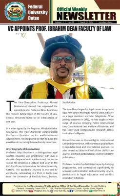 FUDutse Vice Chancellor appoints Prof. Ibrahim Dean, Faculty of Law