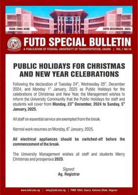 FUTD announces Christmas and New Year break