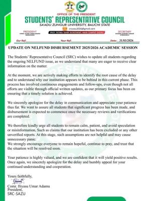 SAZU Students Council update on NELFUND Disbursement