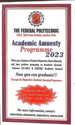 Federal Polytechnic, Kaura announces academic amnesty programme