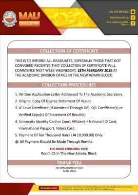 MAUTECH update on collection of certificates