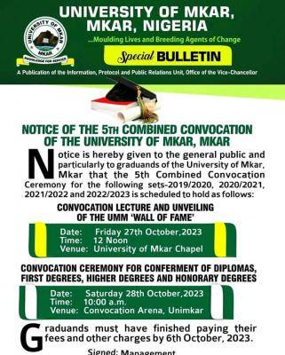 University of Mkar 5th combined Convocation Ceremony