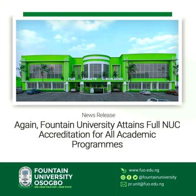 Fountain University attains full NUC's accreditation for all academic programmes