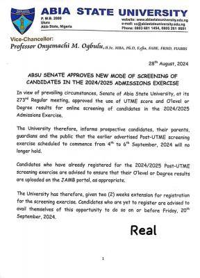 ABSU changes 2024 screening exercise from aptitude test to O'level grading system