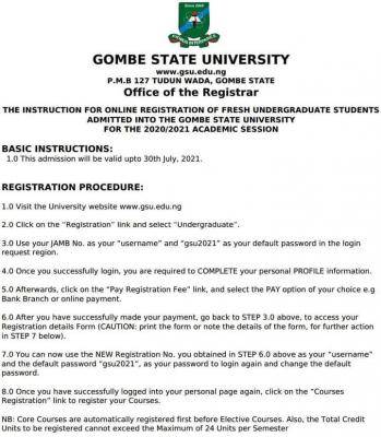 GSU registration procedure for newly admitted students, 2020/2021