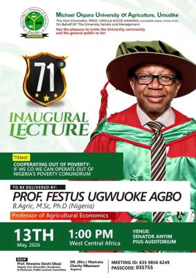 Michael Okpara University of Agriculture announces 71st Inaugural Lecture