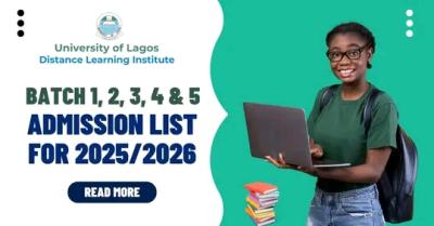 UNILAG Distance Learning Institute notice to admitted students, 2025/2026