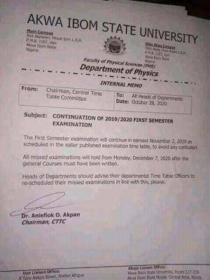 AKSU issues notice on continuation of first semester examination
