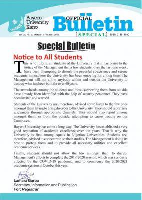 BUK notice to all students