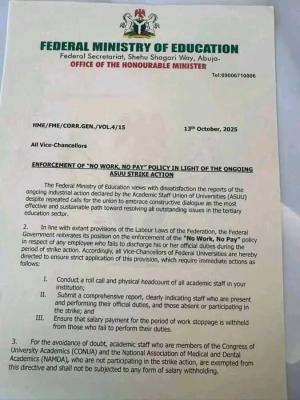 FG enforces “No Work. No Pay” policy in light of the ongoing ASUU strike action