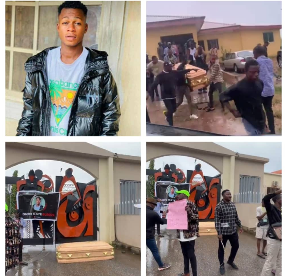 Angry RUGIPO students dump the corpse of their colleague killed by amotekun operatives in govt house (video)