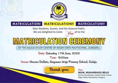 Niger State Polytechnic Matriculation Ceremony for the 2022/2023 session