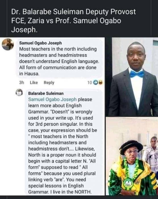 FCE Zaria provost clashes with an english professor over a grammatical blunder