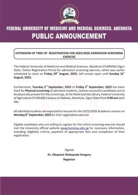 FUMMSA extends Post-UTME application deadline, 2025/2026