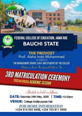 Fed College of Education, Jama'are announces 3rd Matriculation Ceremony, 2024/2025
