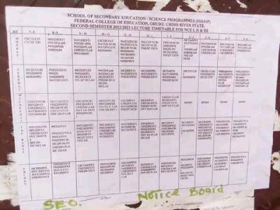FCE Obudu second semester lecture timetable, 2022/2023 session