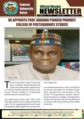 FUDUTSE VC appoints Prof. Babandi as Pioneer Provost of College of Postgraduate Studies