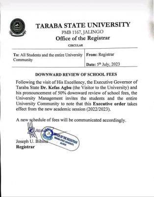 TSU notice on downward review of school fees