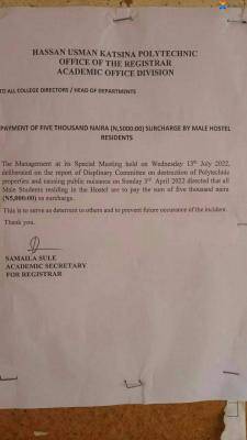 HUKPOLY Notice on payment of surcharge fee by male hostel residents
