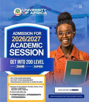 University of Africa, Toru-Orua JUPEB Admission form, 2026/2027